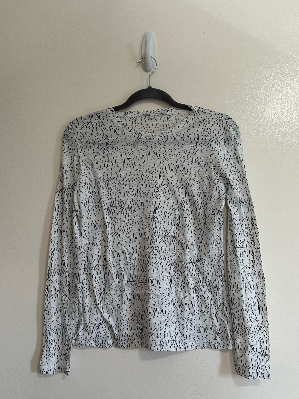 Proenza Schouler White Cotton  Long-Sleeve Top with Black Speckle Print, Small